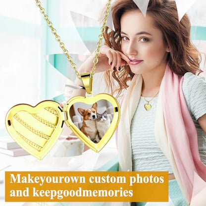 OIDEA Locket Necklace for Women: Gold Photo Lockets that Hold Picture Stainless Steel Necklace with Picture Inside Birthday Mothers Day Jewelry Gifts for Womens - color: stripes heart - gold custom