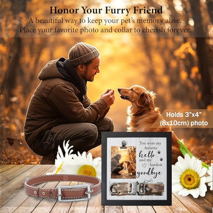 Pet Memorial Frame with Collar Holder – Dog and Cat Loss Remembrance Gift – You Were My Favorite Hello and Hardest Goodbye – Sympathy Keepsake Frame for Pet Lovers - color: Hardest Goodbye