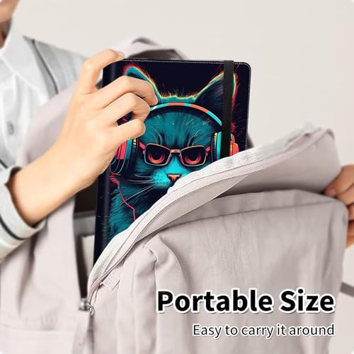 Photo Album 4x6 120 Pockets Photos with Elastic Band, PU Leather Photo Books Small Mini Capacity Picture Album for Family Wedding Anniversary Baby Vacation Pictures,Cat with Headphones Music - color: Cat with Headphones Music
