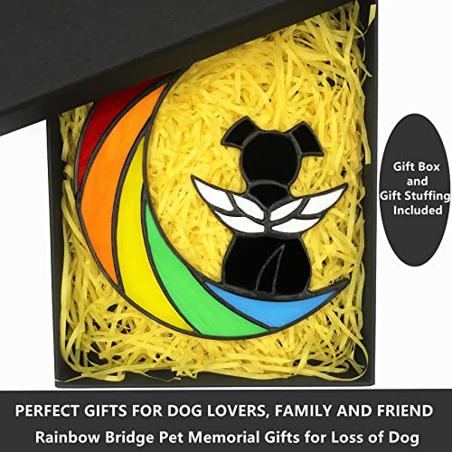 Stained Glass Rainbow Bridge Dog Memorial Gifts for Loss of Dog Sympathy Remembrance Suncatcher, Angel Wings Pet Loss Bereavement Gifts in Memory of Pet Passing Away Window Hanging. - color: Rainbow - B