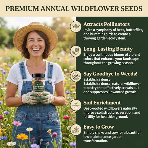 Wildflower Seed Shaker – Awesome Annual Mix by GevaGrow - 2 Ounce Shaker - size: 2oz Shaker, style: Annual Wildflower Mix
