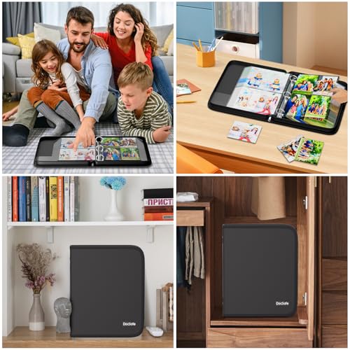 DocSafe Photo Album 4x6 400 Pockets,Fireproof Photo Book with 100 Plastic Sleeves,Large Capacity Binder Protect Family Wedding Anniversary Baby Vacation Pictures,Zipper Closure,2-Inch O-Rings,Black