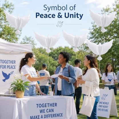 12 Pieces 36 Inches Large White Peace Dove Balloons Aluminum Foil Pigeon Bird Balloons for Wedding Engagement Funeral Memorials Remembrance Charity Party Decorations Supplies