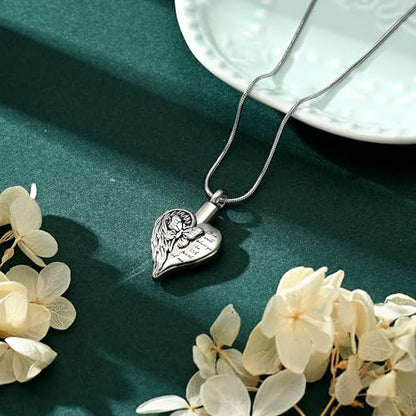 Love Heart Cremation Jewelry Urn Necklaces Butterfly Urn Necklaces for Ashes Memorial Keepsake Pendant for Women Men Gifts With Funnel Kit & Bag - color: Silver+Black
