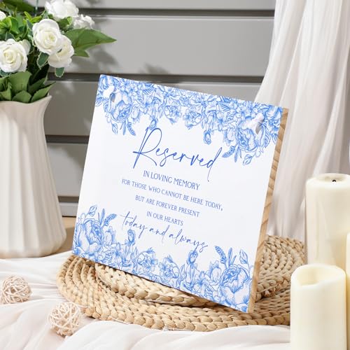 Blue Flower Wedding Memorial Sign with Ribbon Floral Reserved Signs in Loving Memory of Love Ones Parents Celebrating Ceremony Memories Seat Sign from Heaven - style: Blue Seat Sign