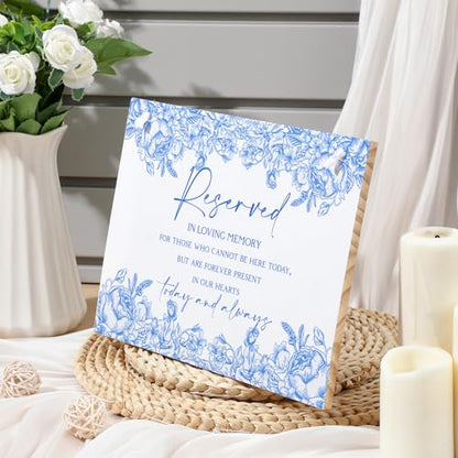 Blue Flower Wedding Memorial Sign with Ribbon Floral Reserved Signs in Loving Memory of Love Ones Parents Celebrating Ceremony Memories Seat Sign from Heaven - style: Blue Seat Sign