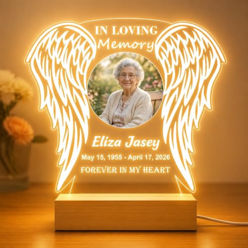 Personalized LED Picture Frame Memorial Gifts for Loss of Loved One, Sympathy for Dad Mom Husband Sister Friend, Funeral Mourning Ideas with Custom Photo Memory (Wing Style) - color: Wing Style