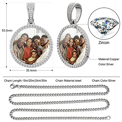 YIMERAIRE Customized Picture Necklace Personalized Circle Chain - color: 01 Circle Pendant(Silver)+Cuban Chain 0171