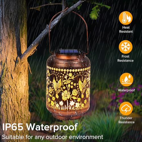Solar Lanterns Outdoor Waterproof - Hummingbird Solar Lights for Garden, Hanging Metal Lantern Decor for Patio, Yard - Christmas Mothers Day Gifts for Women, Mom, Grandma (Hummingbird, 1) - style: Hummingbird
