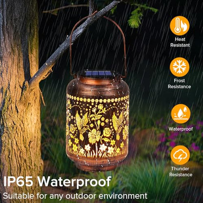 Solar Lanterns Outdoor Waterproof - Hummingbird Solar Lights for Garden, Hanging Metal Lantern Decor for Patio, Yard - Christmas Mothers Day Gifts for Women, Mom, Grandma (Hummingbird, 1) - style: Hummingbird