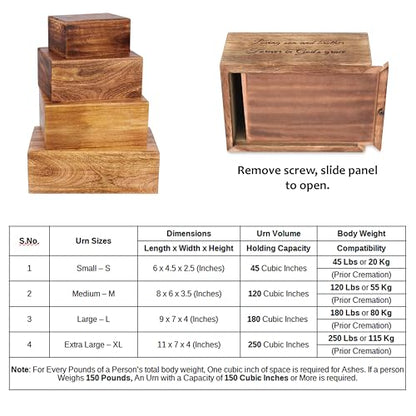 Handcrafted Paw Print Wooden Cremation Urn for Human & Pet Ashes, Memorial Wood Funeral Urn Box for Dogs, Cats & Adults, Male & Female, Burial Keepsake, Custom Sizes Small to XL (40–250 lbs Capacity)