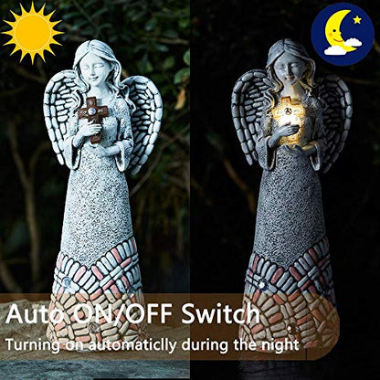 Angel Garden Statues Outdoor Solar Decor Gifts for Women Cross Praying for Cemetery Backyard Lawn Yard Decoration（10.24inch） - style: Cross Praying Angel