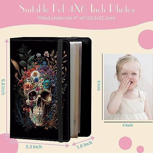 Photo Album 4x6 Photos - 60 Photos Capacity PU Leather Cover Photo Album with Strong Elastic Band, Portable Picture Album for Family Wedding Wedding Anniversary, Flower Skull Aesthetic - color: Flower Skull Aesthetic