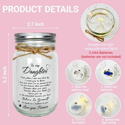 To My Daughter Mason Jar Night Light Gift From Mom Dad - Inspirational Birthday Graduation Encouragement Gifts, LED Table Lamp with Warm Glow - style: To Daughter