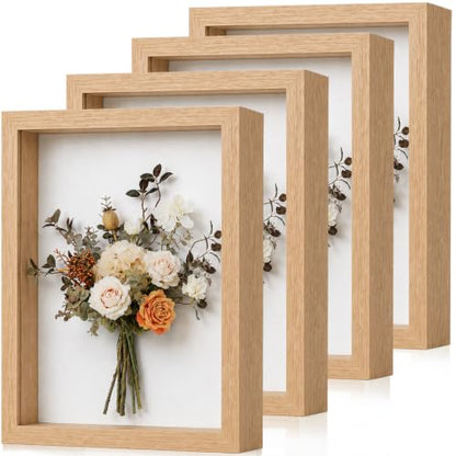 Shadow Box Frame 8"x 10"- 4 Pack Wood Deep Shadowbox with Glass - size: 8x10-4pcs-wood