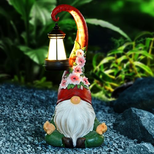 Solar Garden Gnome Statue, 13.1 Inch Zen Gnome with Lantern for Yard Decor - style: Zen Gnomes 13.1in
