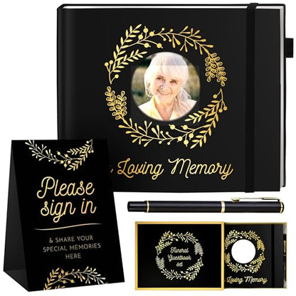 Elegant Black Funeral Guest Book, 10 x 8 Inches 120 Pages Guest Book for Funeral, 360 Entries Guest Book for Funeral and Memory, Memorial Service Guest Book with Pen and Sign, Memorial Guest Book