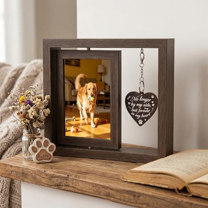 Dog Memorial Gifts for Loss of Dog - Brown 4x6 Rotating Wooden Picture Frame - Pet Memorial Gifts - Loss of Cat Sympathy Bereavement Remembrance Gift - color: Brown