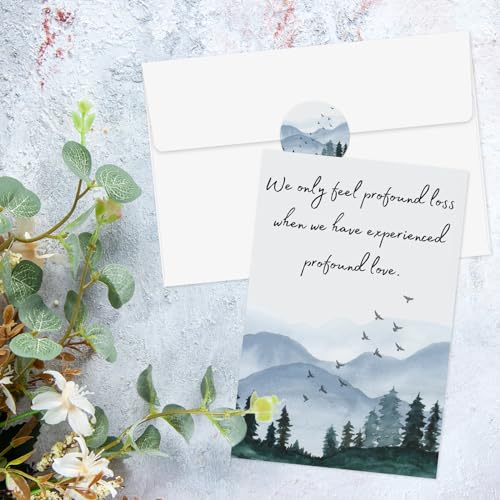 Whaline 25 Packs Funeral Thank You Cards Sympathy Thank You Card with Envelopes Stickers Watercolor Forest Bereavement Cards with Message for Condolences Memorial Service Loved Ones