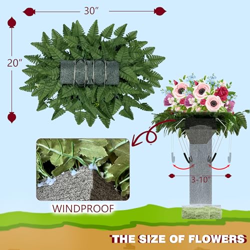 Cemetery Flowers Saddle and Headstone Flower Saddle -Pink Roses for Headstone Decorations, Sympathy & Memorial Tributes