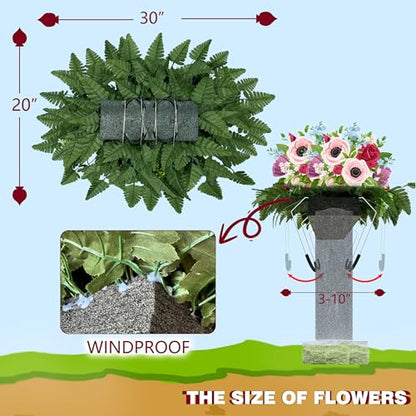Cemetery Flowers Saddle and Headstone Flower Saddle -Pink Roses for Headstone Decorations, Sympathy & Memorial Tributes