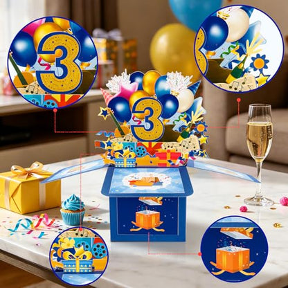 GREETING ART Happy 3rd Birthday Pop Up Card,Funny Guitar Ballons Box Themed - color: 3rd