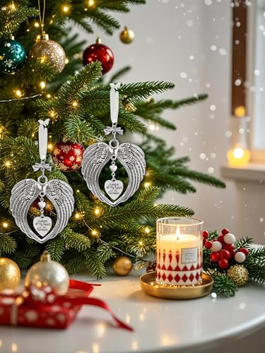 Christmas Memorial Ornaments Angel Wings Family Friend Grieving Gifts, A Piece of My Heart is in Heaven Memory of Loved One Sympathy Gift for Passed Xmas Tree Decorations Keepsake