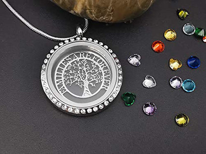 GOKING Family Tree of Life Floating Locket, Familes Are Forever Necklace - color: Silver (Treeoflife 03)