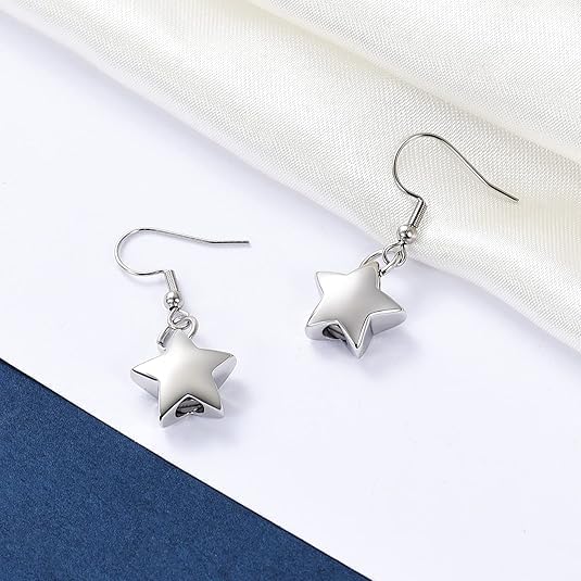Heart Cremation Earring for Women Keepsake Memorial Urn Jewelry For Ashes - color: E-Sliver