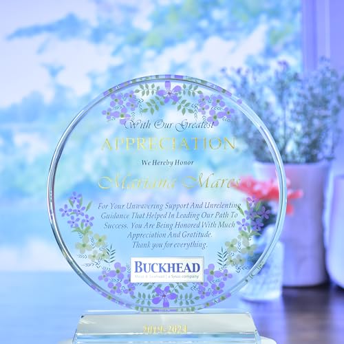 Personalized Boss Appreciation Gift Plaque for Retirement Birthday Church Teachers, Unique K9 Crystal Clear Circle Award with Customized Name and Appreciation Message (S - 6") - color: A001, size: S - 6"
