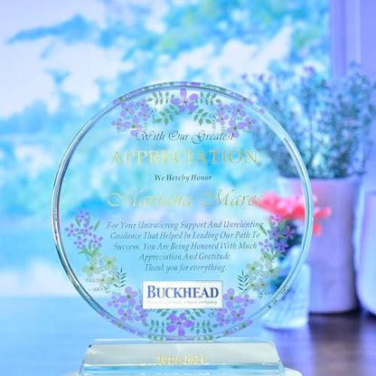 Personalized Boss Appreciation Gift Plaque for Retirement Birthday Church Teachers, Unique K9 Crystal Clear Circle Award with Customized Name and Appreciation Message (S - 6") - color: A001, size: S - 6"