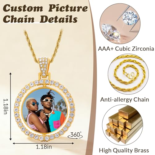 HJX Custom Circle Chain with Wings, Memorial Picture Necklace for Men Womem - color: 6-30 round
