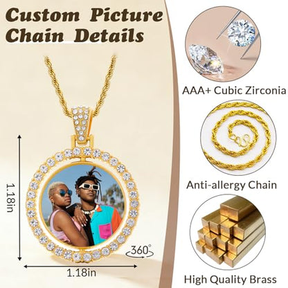 HJX Custom Circle Chain with Wings, Memorial Picture Necklace for Men Womem - color: 6-30 round