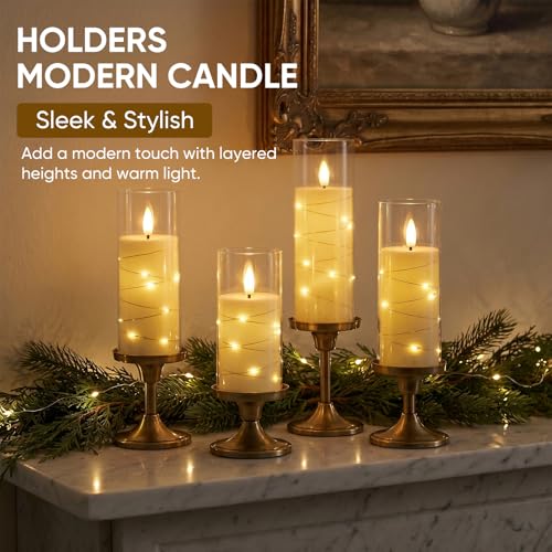 Homemory Flameless Candles with Remote Timer, Clear Acrylic Flickering LED Pillar Candles with Embedded Fairy String Lights, Battery Operated Candles for Wedding Fireplace Lantern Home Decor, Set of 9 | Battery operated flickering LED pillar candles, dual