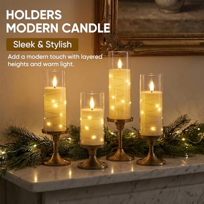 Homemory Flameless Candles with Remote Timer, Clear Acrylic Flickering LED Pillar Candles with Embedded Fairy String Lights, Battery Operated Candles for Wedding Fireplace Lantern Home Decor, Set of 9 | Battery operated flickering LED pillar candles, dual