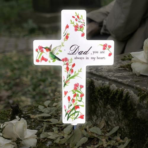 Solar Cross Light for Grave, Dad Cemetery Memorial Stake Sympathy Gift - color: Dad