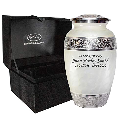 Adult Funeral Cremation Urn, Personalized White Ash Urn with Velvet Box | 10.5" H x 6.5" and can hold up to 210 pounds of body weight