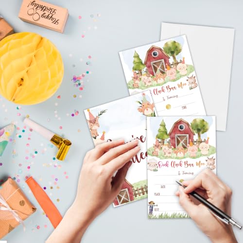Farm Animal Birthday Invitation Cards with Envelopes, 20 Pack 4x6 Fill-In Party Invites for Boys Girls, Barnyard Kids Birthday Party Supplies - B04 - color: Farm