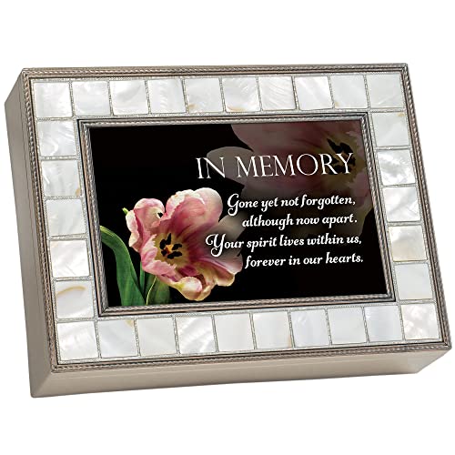 Cottage Garden In Memory Mother of Pearl Grey Wood Music Box Plays Wind Beneath My Wings