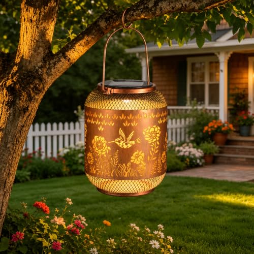 Solar Lantern Outdoor Hanging Hummingbird Solar Garden Light Gifts for mon - color: 01-Hummingbird