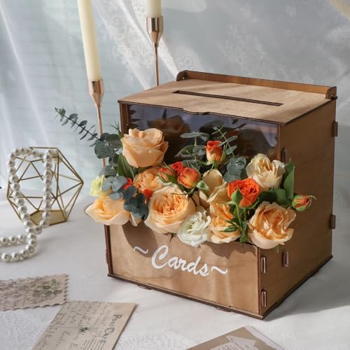 Wedding Card Box with Flower Trough & Acrylic Display Panel for Decorations | Personalized Floral Display, Rustic Wedding Card Boxes for Reception, Large-Capacity Gift Card Box, Easy Assembly & Reusable
