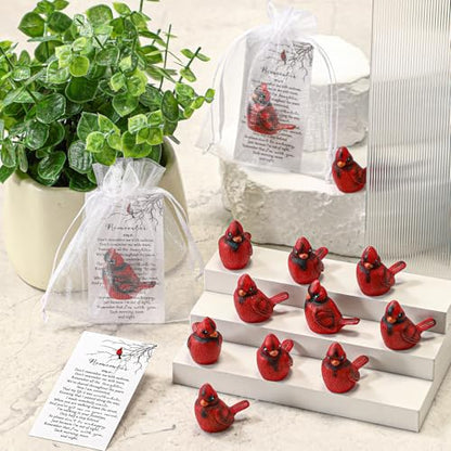 VioraWhite Cardinal Memorial Gift Resin Red Bird Cardinal Figurines Funeral Favor Memorial Gift Remembrance Poem Card for Family Friend Guest Garden Craft Cake Topper Decor(Remembrance) - style: Remembrance