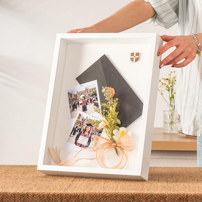 12x16 Large Shadow Box Frame with Thickened Acrylic Panel & Pins | With Push Pins, Deep 1.7" White Shadow Box Display Case – Display on Tabletop or Wall for Jersey, T-shirt, Keepsake, Wedding - color: White+high Definition Panel + Shatter-proof Packaging,