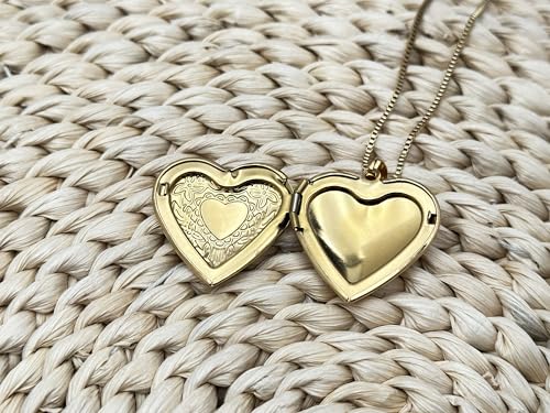 GOKING Love Heart Memory Locket Necklace Holds Pictures for Women - color: Letter E