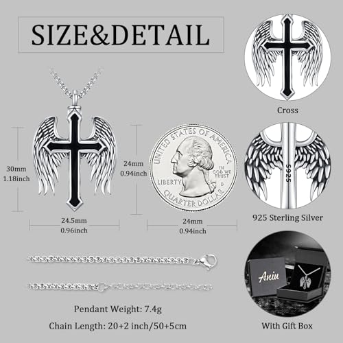 Aniu S925 Sterling Silver Urn Necklace Cremation Jewelry for Ashes - color: Cross Angel Wing-D