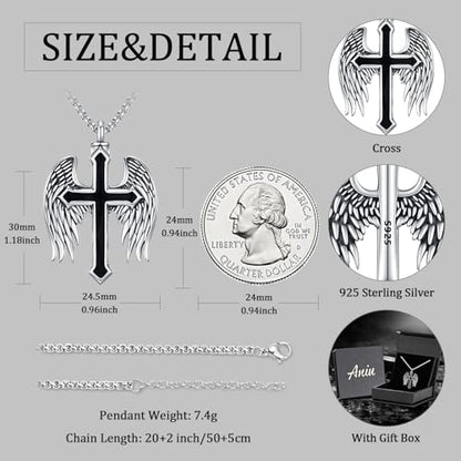 Aniu S925 Sterling Silver Urn Necklace Cremation Jewelry for Ashes - color: Cross Angel Wing-D