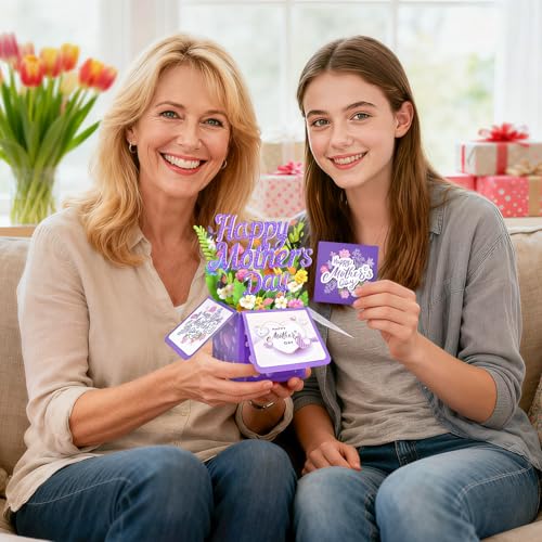 Happy Mothers Day Card, Pop Up Mothers Day Cards for Mom Wife Grandma, Unique Flowers & Butterfly Design Mothers Day Gifts with Heart-Shaped Closure Envelope & Blank Notecard - color: Happy Mothers Day