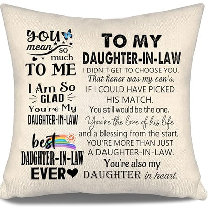 Daughter in Law Gift Ideas Throw Pillow Covers for Daughter in Law from Mother in Law Father in Law Birthday Graduation Thanksgiving - color: Daughter in Law