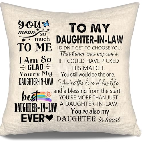 Daughter in Law Gift Ideas Throw Pillow Covers for Daughter in Law from Mother in Law Father in Law Birthday Graduation Thanksgiving - color: Daughter in Law