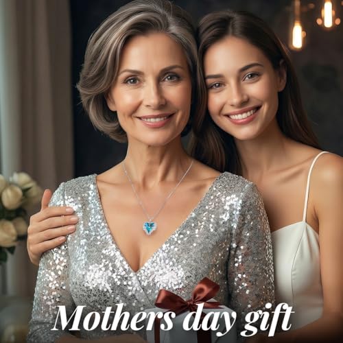 CDE Angel Wings Heart Birthstone Pendant Necklace Gift for Women | Silver/Gold Tone,Ideal Birthday & Anniversary Jewelry Gift for Wife,Girlfriend,Her - color: White-12a-Blue Zircon Birthstone